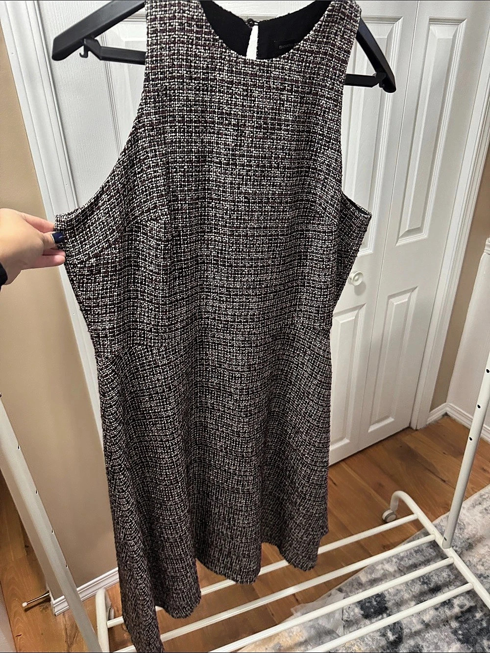 Banana Republic Tweed Sleeveless Dress Black Grey Maroon & White Size 16 Tall